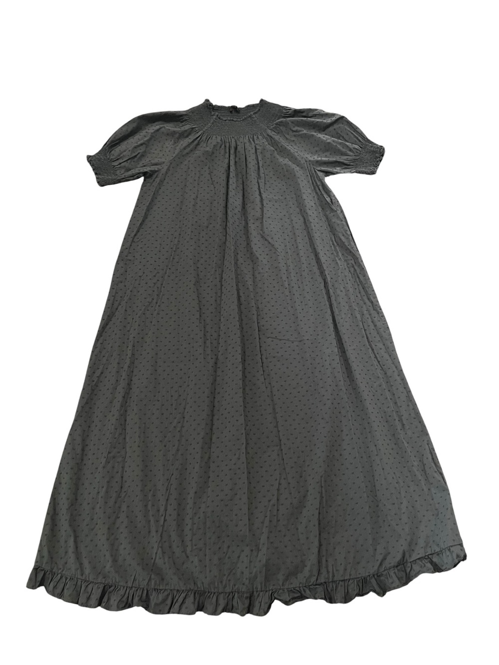 Quince Charcoal Gray Swiss Dot Smocked Midi 100% Cotton Puff Sleeve Large - Picture 10 of 11